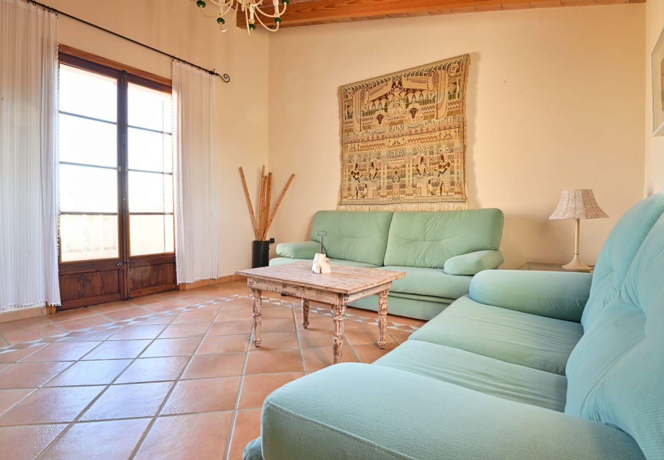 Wohnzimmer mit Couch der Finca Can Segarut in Porto Cristo