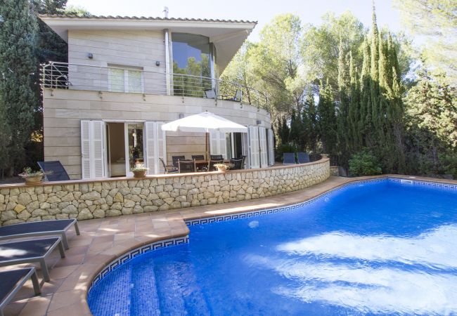 Pool mit Liegen und Terrasse der Finca Can Bosc bei Alcudia