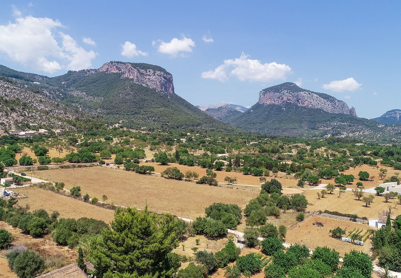 Luftbild der Landschaft der Finca Alcadeno bei Alaro