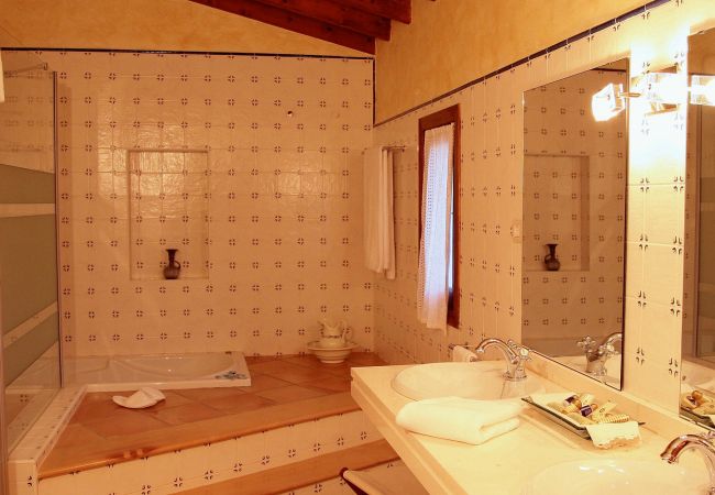Badezimmer mit Dusche der Finca Casa Alaro bei Alaro