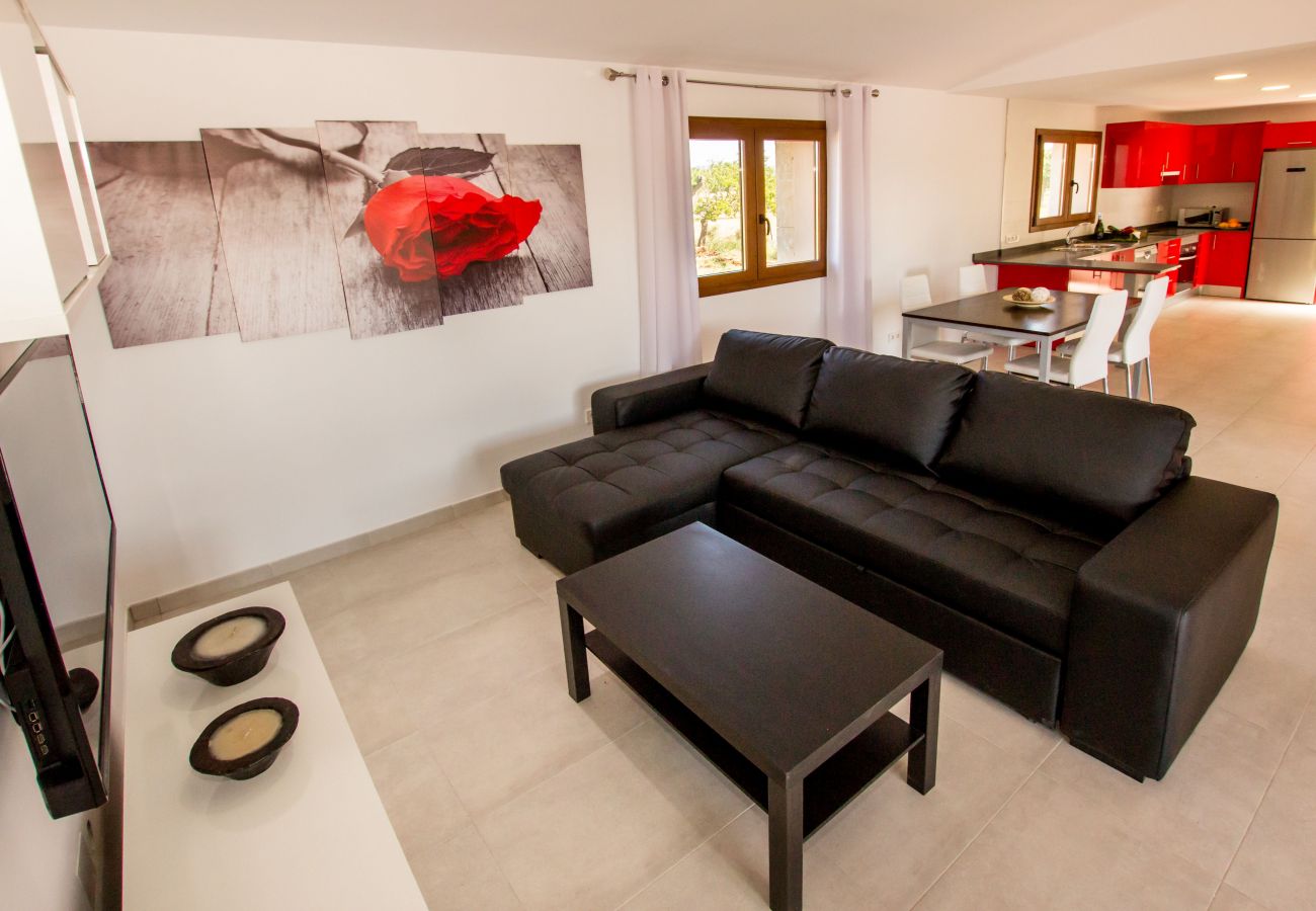 Wohnzimmer und Couch der Finca Petitona in Buger